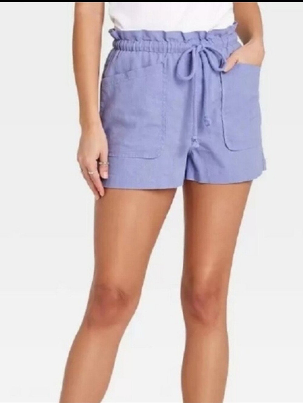 Universal Thread Linen Blend Lavender Paperbag Waist Tie Shorts Size Large